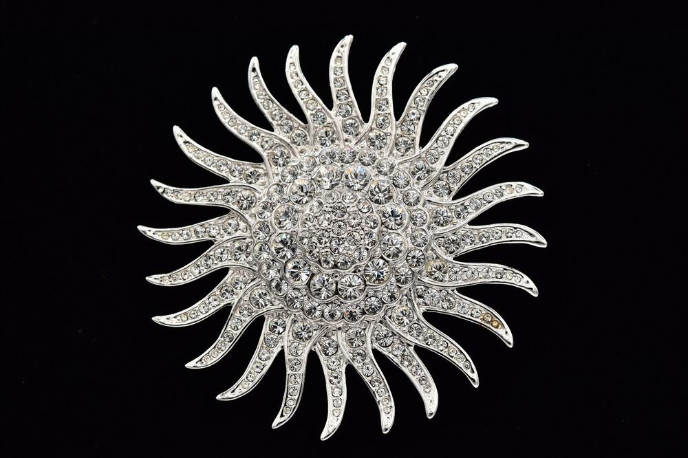Camrose & Kross Jackie Kennedy JBK Sunburst Sun Rhinestone Brooch Silver BinAT